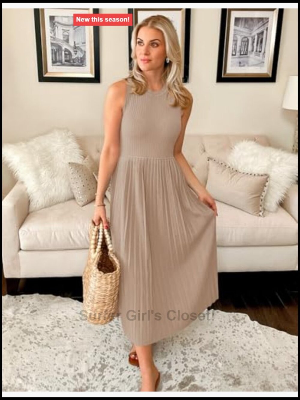 Sleeveless Knit Midi A-Line Pleated Dress Casual Business Party - Picture 6 of 7